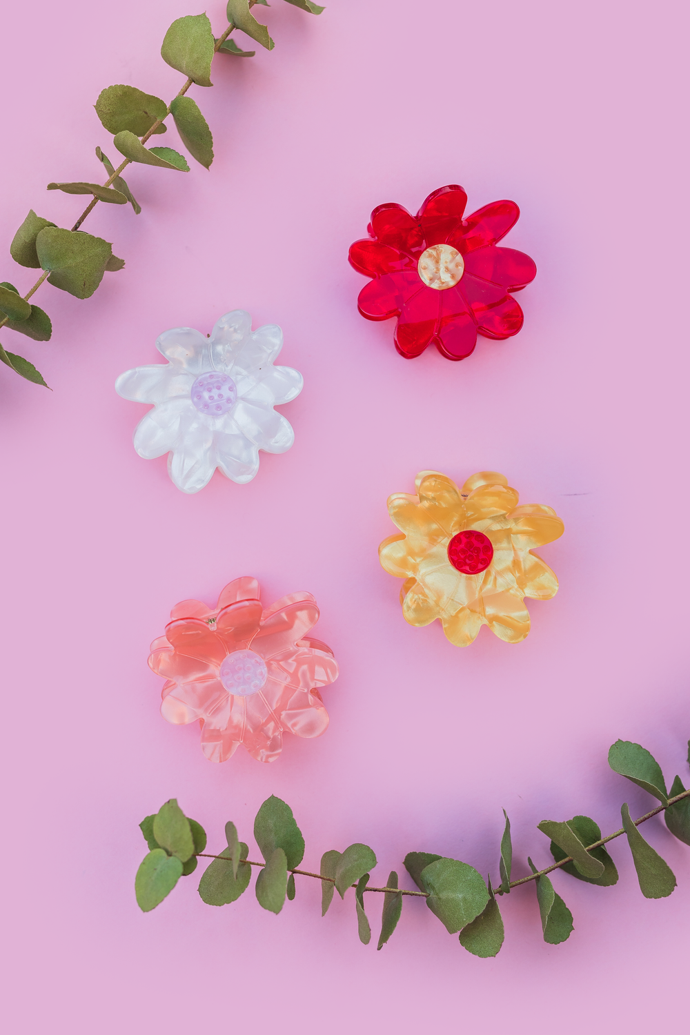 bloem haarclips set dames kleurrijke bloemen haaraccessoires roze geel rood wit transparant zomerse hair clips
