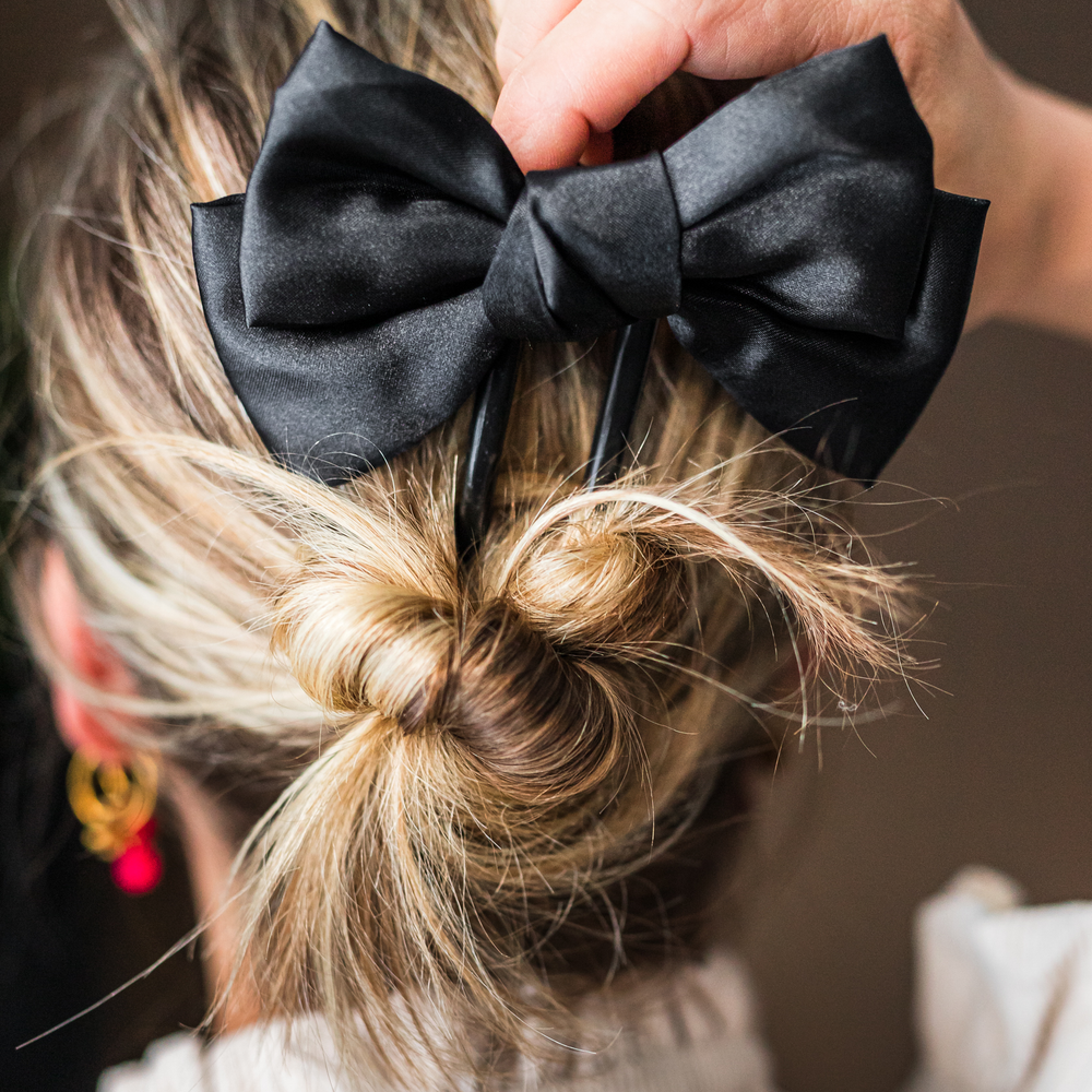 Zwarte haarclip met strik dames in haar stijlvolle haarspeld voor knot